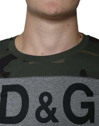 Mehrfarbiges Baumwoll-T-Shirt mit Rundhalsausschnitt im Camouflage-Muster
