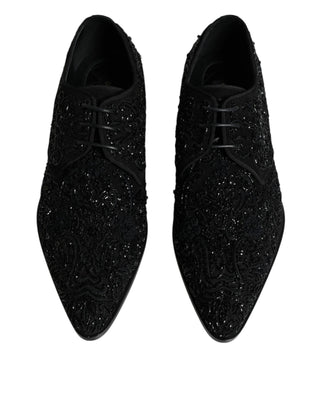 Schwarze verzierte Derby-Schuhe aus Wildleder