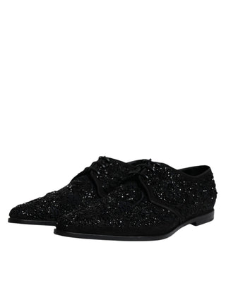 Schwarze verzierte Derby-Schuhe aus Wildleder