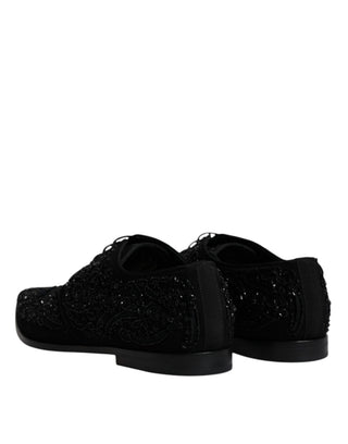 Schwarze verzierte Derby-Schuhe aus Wildleder