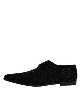 Schwarze verzierte Derby-Schuhe aus Wildleder