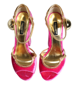 Pinke Samt Plateau Knöchelriemen High Heel Sandalen Schuhe