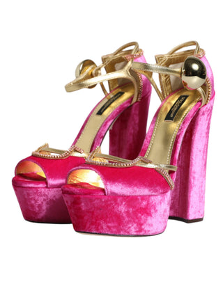 Pinke Samt Plateau Knöchelriemen High Heel Sandalen Schuhe