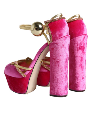 Pinke Samt Plateau Knöchelriemen High Heel Sandalen Schuhe