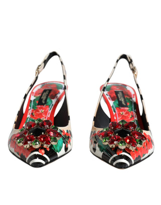 Mehrfarbige Leder-Kristall-Heels Slingback-Schuhe