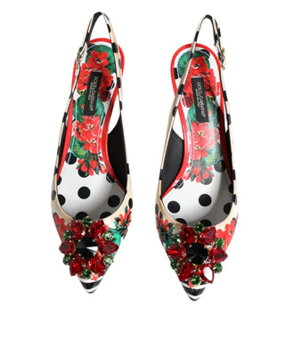 Mehrfarbige Leder-Kristall-Heels Slingback-Schuhe