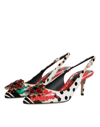 Mehrfarbige Leder-Kristall-Heels Slingback-Schuhe