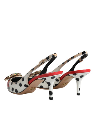 Mehrfarbige Leder-Kristall-Heels Slingback-Schuhe