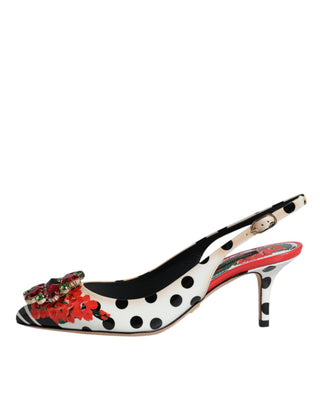 Mehrfarbige Leder-Kristall-Heels Slingback-Schuhe