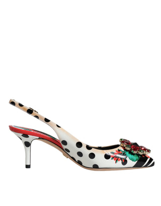 Mehrfarbige Leder-Kristall-Heels Slingback-Schuhe