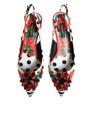 Mehrfarbige Leder-Kristall-Heels Slingback-Schuhe