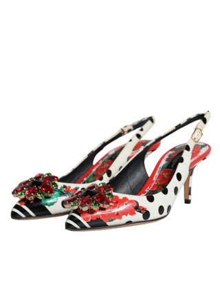 Mehrfarbige Leder-Kristall-Heels Slingback-Schuhe