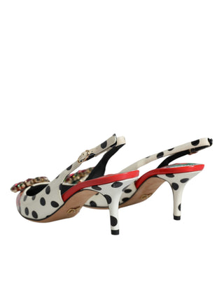 Mehrfarbige Leder-Kristall-Heels Slingback-Schuhe