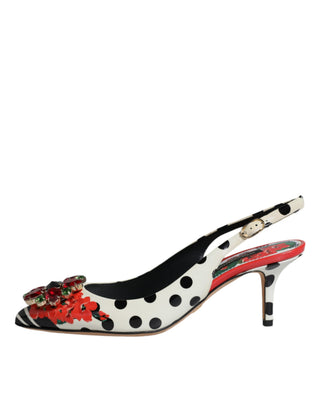 Mehrfarbige Leder-Kristall-Heels Slingback-Schuhe