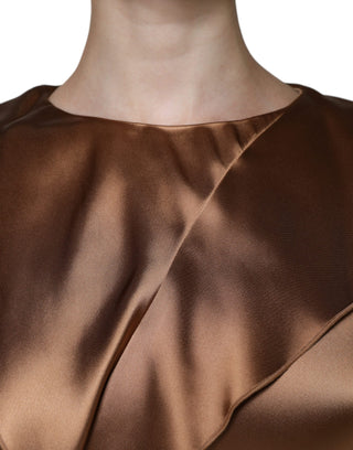 Braunes Satin-Minikleid mit langen Ärmeln und Wickelrock