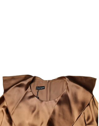 Braunes Satin-Minikleid mit langen Ärmeln und Wickelrock