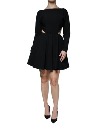 Schwarzes Mini-A-Linien-Kleid aus Viskose mit Cut-Outs und langen Ärmeln