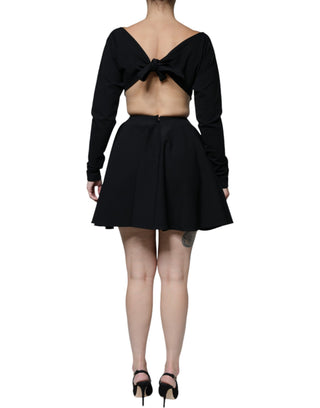 Schwarzes Mini-A-Linien-Kleid aus Viskose mit Cut-Outs und langen Ärmeln