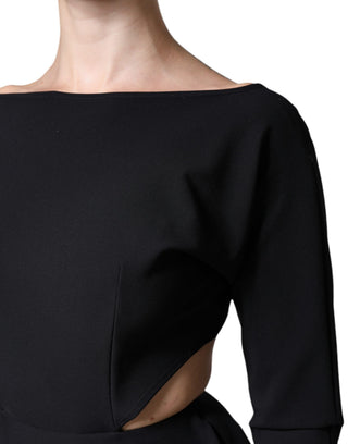Schwarzes Mini-A-Linien-Kleid aus Viskose mit Cut-Outs und langen Ärmeln