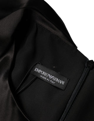 Schwarzes Satin-Wickel-Minikleid mit langen Ärmeln