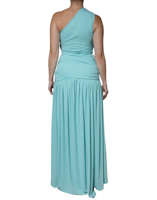 Hellblaues, langes drapiertes One-Shoulder-Jerseykleid