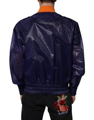 Chaqueta bomber azul de algodón elástico con cremallera completa