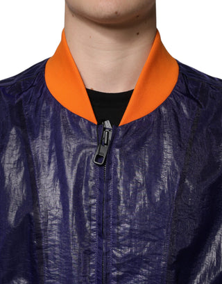 Chaqueta bomber azul de algodón elástico con cremallera completa