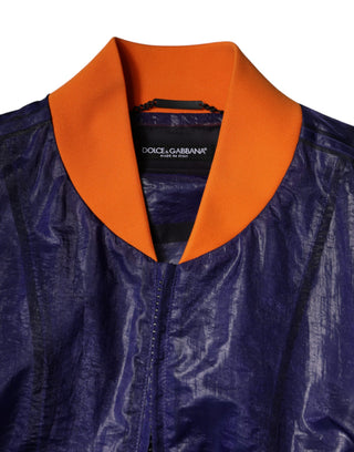 Chaqueta bomber azul de algodón elástico con cremallera completa