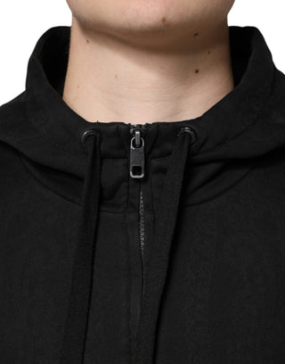 Chaqueta bomber negra de algodón con capucha y cremallera completa