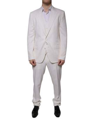 Weißer Anzug aus Wolle und Seide, dreiteilig, Slim Fit, für festliche Anlässe