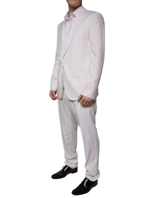 Weißer Anzug aus Wolle und Seide, dreiteilig, Slim Fit, für festliche Anlässe
