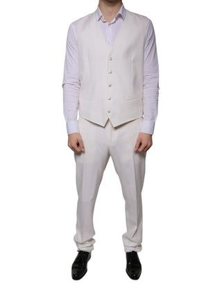 Weißer Anzug aus Wolle und Seide, dreiteilig, Slim Fit, für festliche Anlässe
