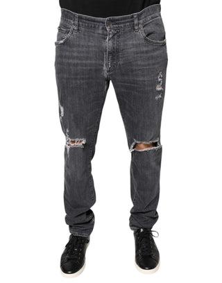Dunkelgraue, zerrissene Röhrenjeans aus Baumwolle