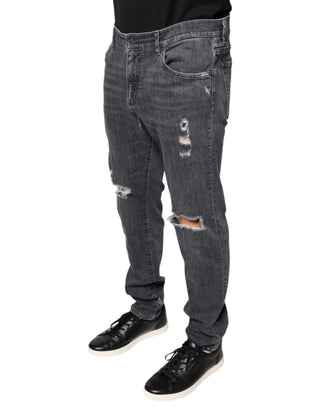 Dunkelgraue, zerrissene Röhrenjeans aus Baumwolle
