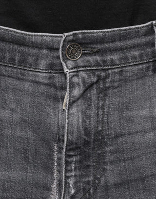 Dunkelgraue, zerrissene Röhrenjeans aus Baumwolle