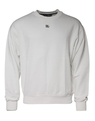 Weißer Logo-Baumwoll-Rundhals-Pullover