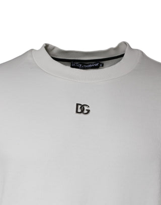 Weißer Logo-Baumwoll-Rundhals-Pullover