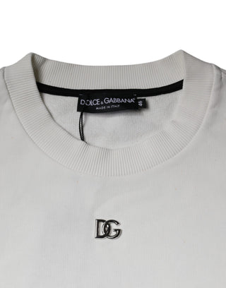 Weißer Logo-Baumwoll-Rundhals-Pullover