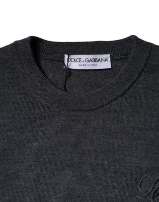 Suéter de cuello redondo de lana gris oscuro