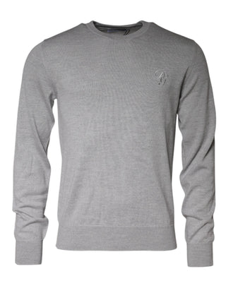 Suéter de cuello redondo de lana gris claro