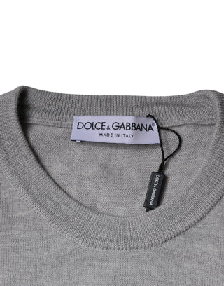 Suéter de cuello redondo de lana gris claro
