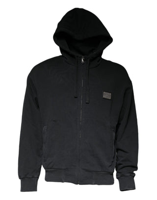 Schwarzer Kapuzenpullover mit Logo-Plakette und durchgehendem Reißverschluss
