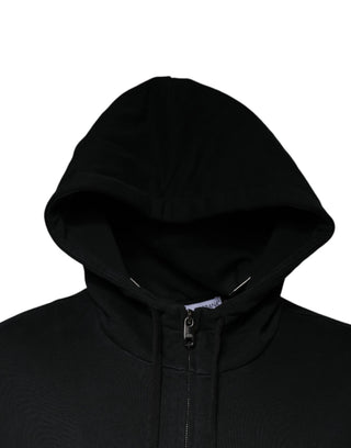 Schwarzer Kapuzenpullover mit Logo-Plakette und durchgehendem Reißverschluss