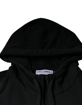 Schwarzer Kapuzenpullover mit Logo-Plakette und durchgehendem Reißverschluss