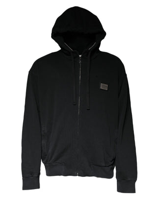 Schwarzer Kapuzenpullover mit durchgehendem Reißverschluss und Logo-Plakette