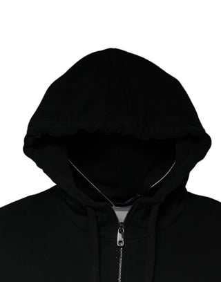 Schwarzer Kapuzenpullover mit durchgehendem Reißverschluss und Logo-Plakette