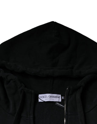 Schwarzer Kapuzenpullover mit durchgehendem Reißverschluss und Logo-Plakette