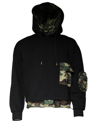 Schwarzer Baumwoll-Kapuzenpullover mit Tasche