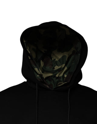 Schwarzer Baumwoll-Kapuzenpullover mit Tasche