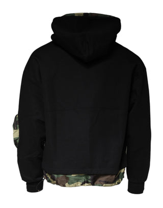 Schwarzer Baumwoll-Kapuzenpullover mit Tasche
